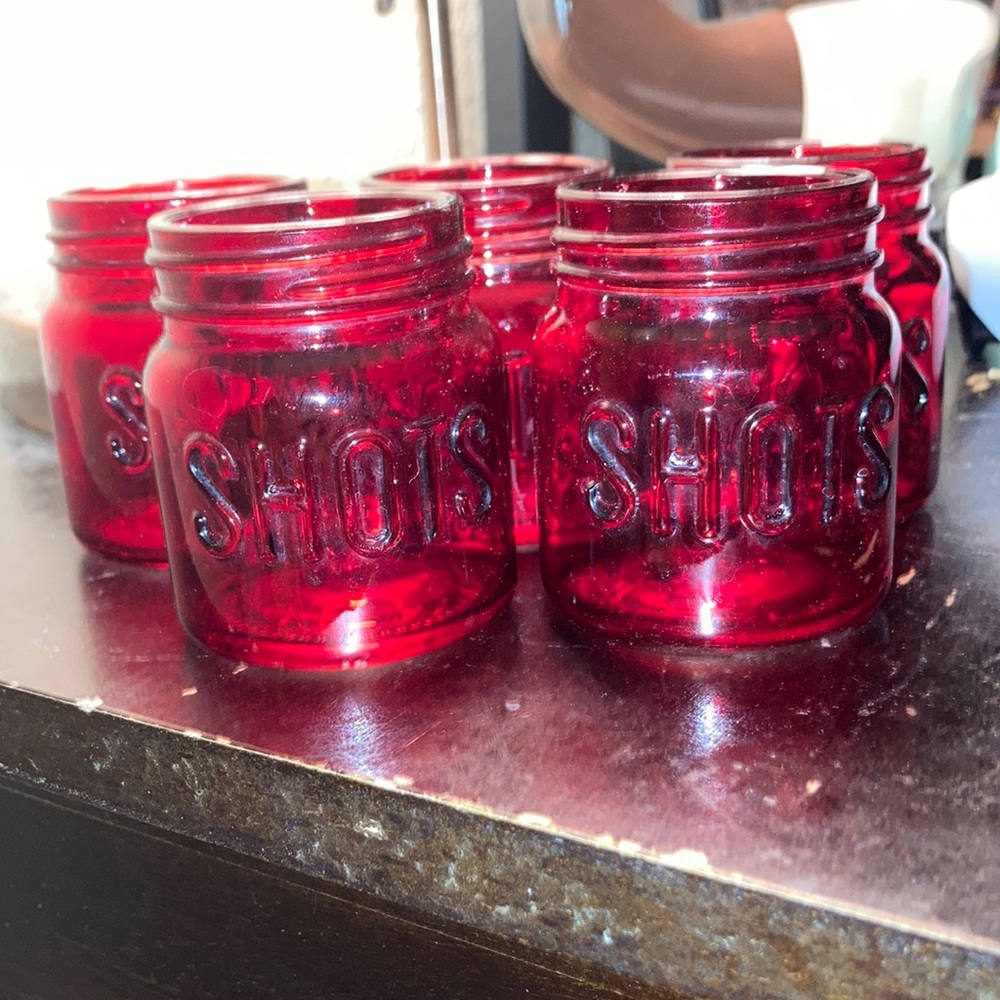 Red Mason Jar Shot Glasses (5)